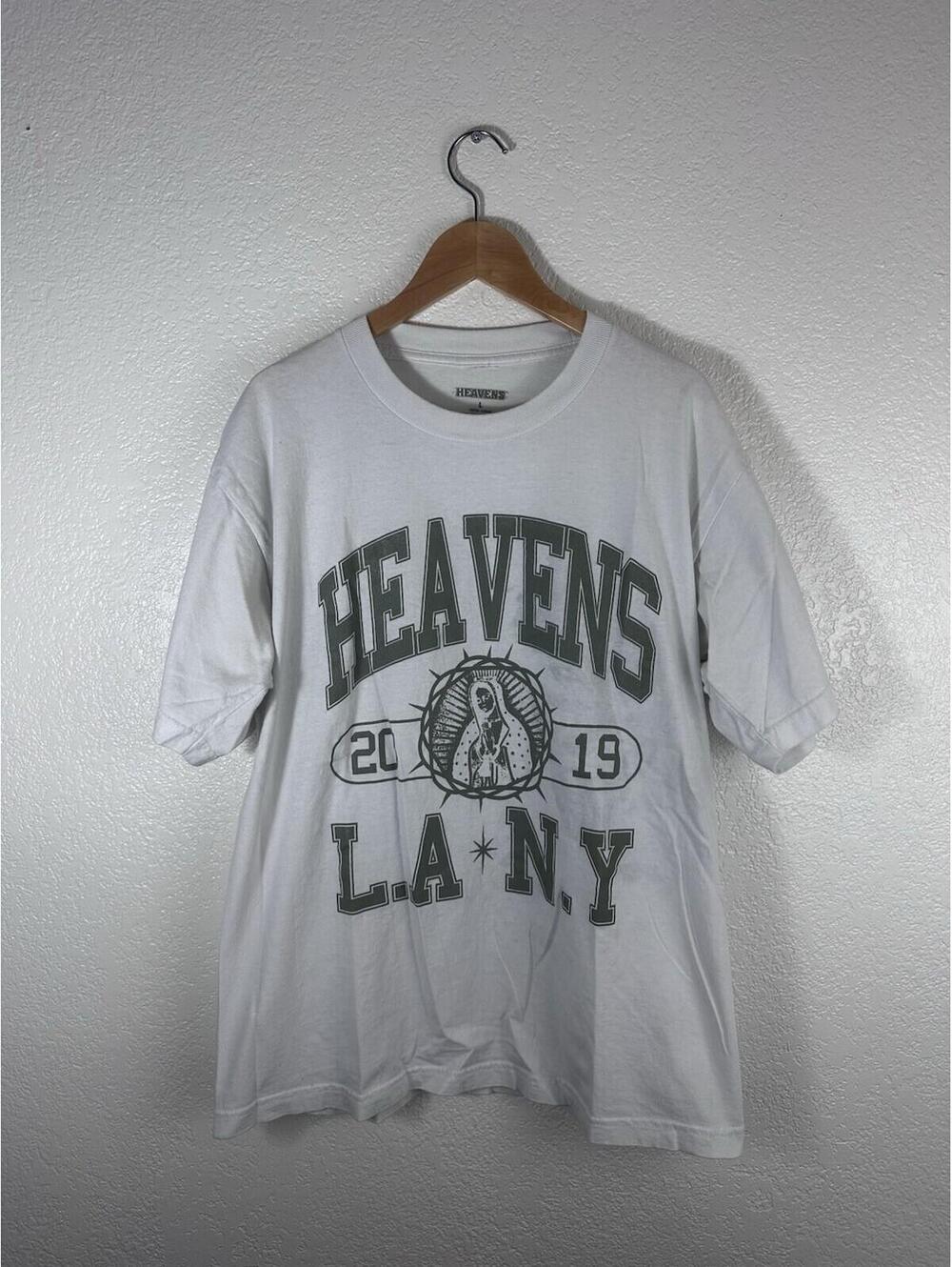 Heavens LA NY Graphic T-Shirt White 2019 Virgin Mary Print Men’s Large
